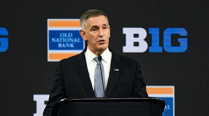 Big Ten commissioner Tony Petitti at the podium